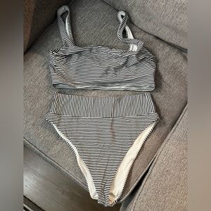 Striped Black and White Bikini Set
